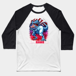 Fourth Of July 4th T-Rex Dinosaur AmeRAWRca Baseball T-Shirt